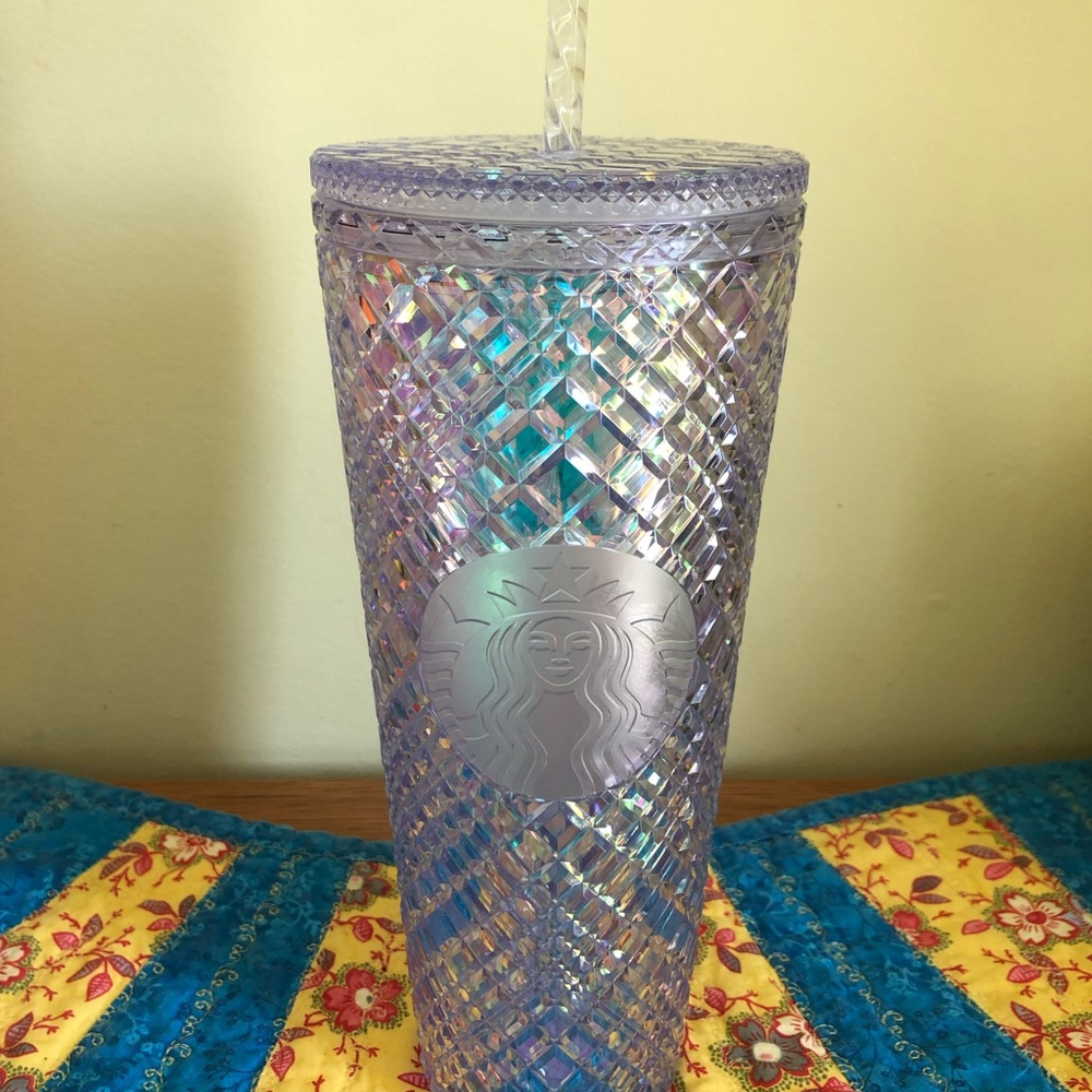 Starbucks White Clear Pearl Textured Tumbler 24oz cold cup Jeweled Venti New